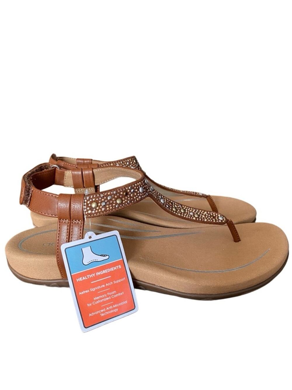 Aetrex NWTs Lindsey Brown Thong Orthopedic T-Strap Sandals Embellished size 10